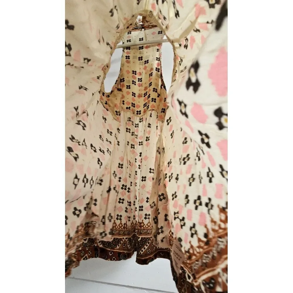 FREE PEOPLE women Rust print deep V neck‎ charlotte sleeveless tunic top Sz S